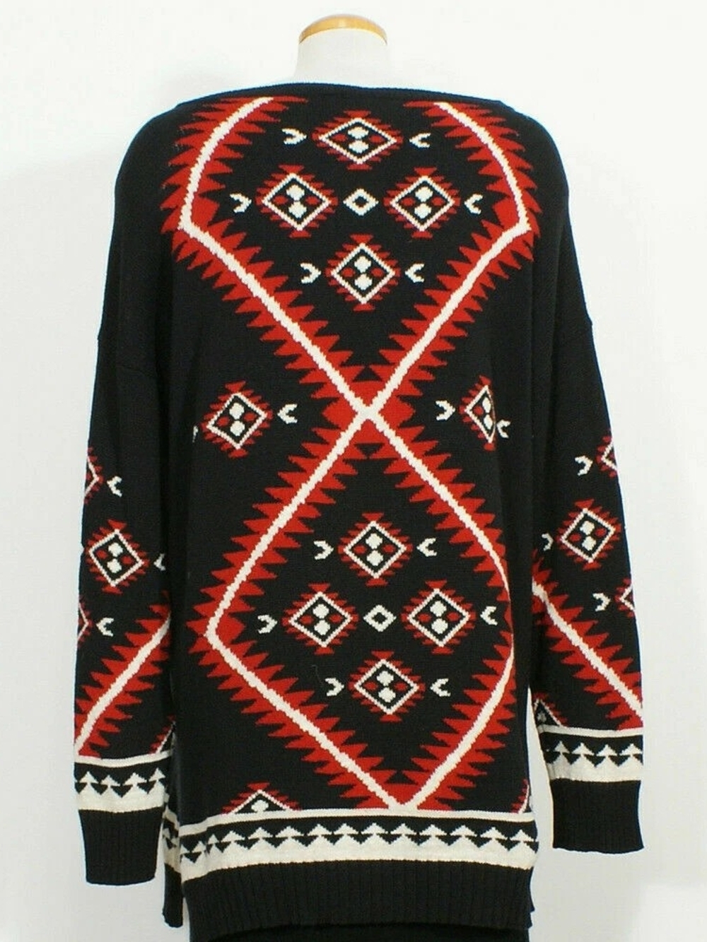 Ralph Lauren Black Aztec-Pattern Tunic Sweater w/ Red Accents Long Sleeves- L - Picture 13 of 15